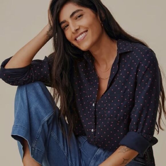 Anthropologie Grayson The Hero Ladybug Print Button Down Shirt - Picture 1 of 11